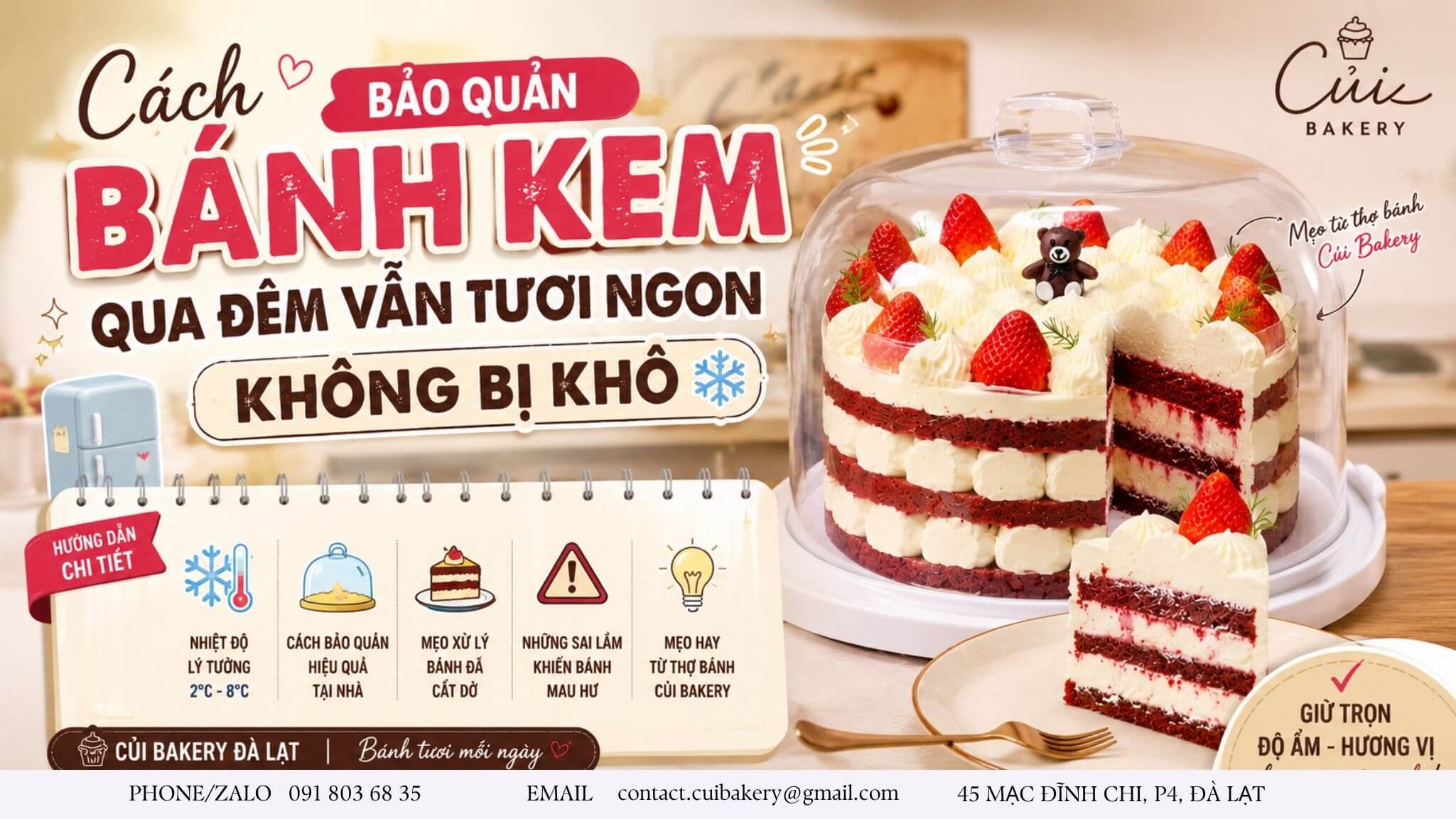 Mẹo Bảo Quản Bánh Kem Tủ Lạnh Qua Đêm Mềm Mịn Từ Thợ Bánh