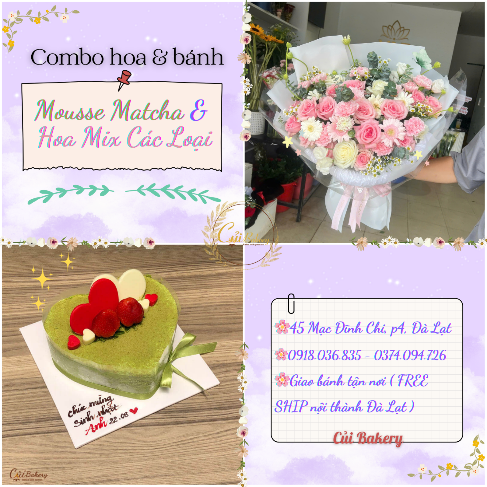 hoa và bánh 20/10 đà lạt, Bánh 20/10 Đà Lạt, Hoa 20/10 Đà Lạt, Củi Bakery Đà Lạt